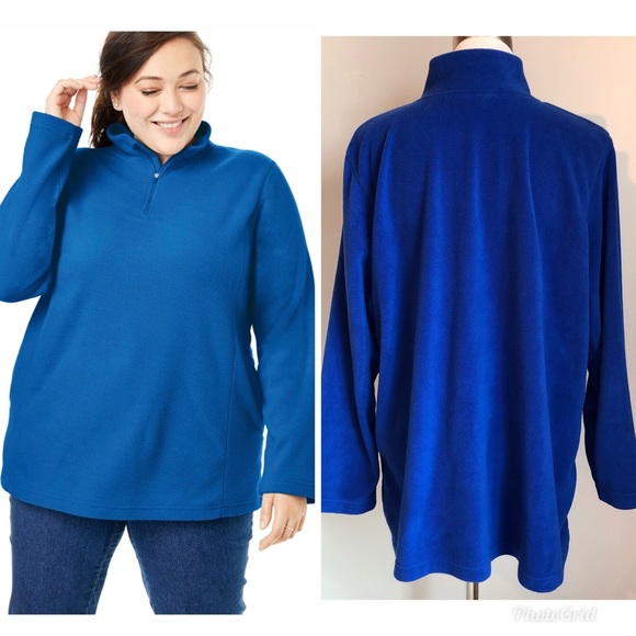 Woman Within Blue Fleece Quarter Zip Pullover, size 1X - Picture 4 of 8